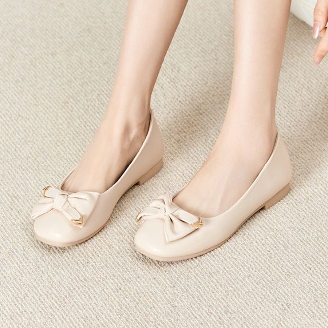 フラットシューズ 優美リボン飾りフラットパンプス
