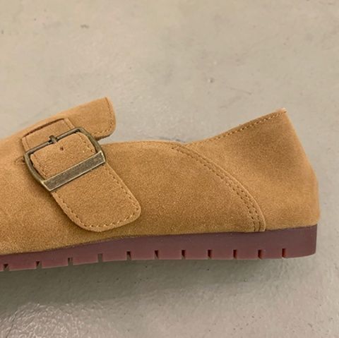 フラットシューズ 上品な横ベルトストラップローファー