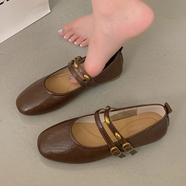 フラットシューズ クラシック二重ストラップパンプス