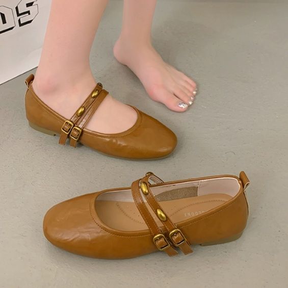 フラットシューズ クラシック二重ストラップパンプス