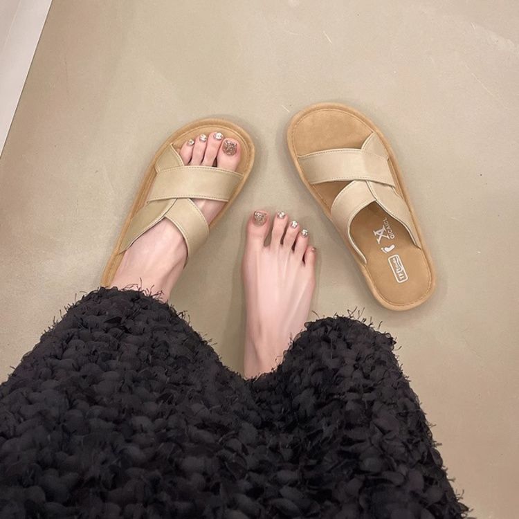 フラットシューズ クロスデザイン 快適歩行サンダル