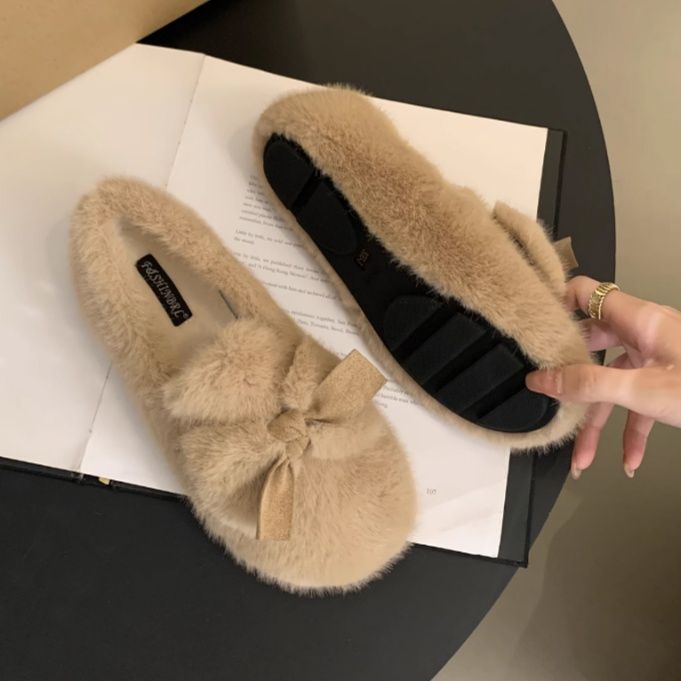 フラットシューズ ふわもこリボンフラットシューズ
