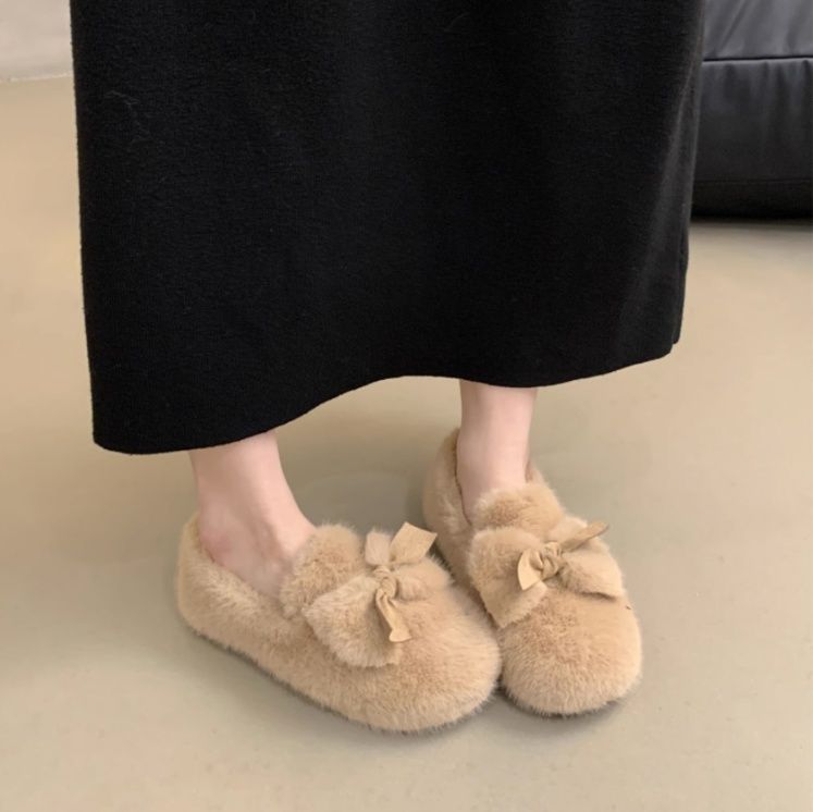 フラットシューズ ふわもこリボンフラットシューズ