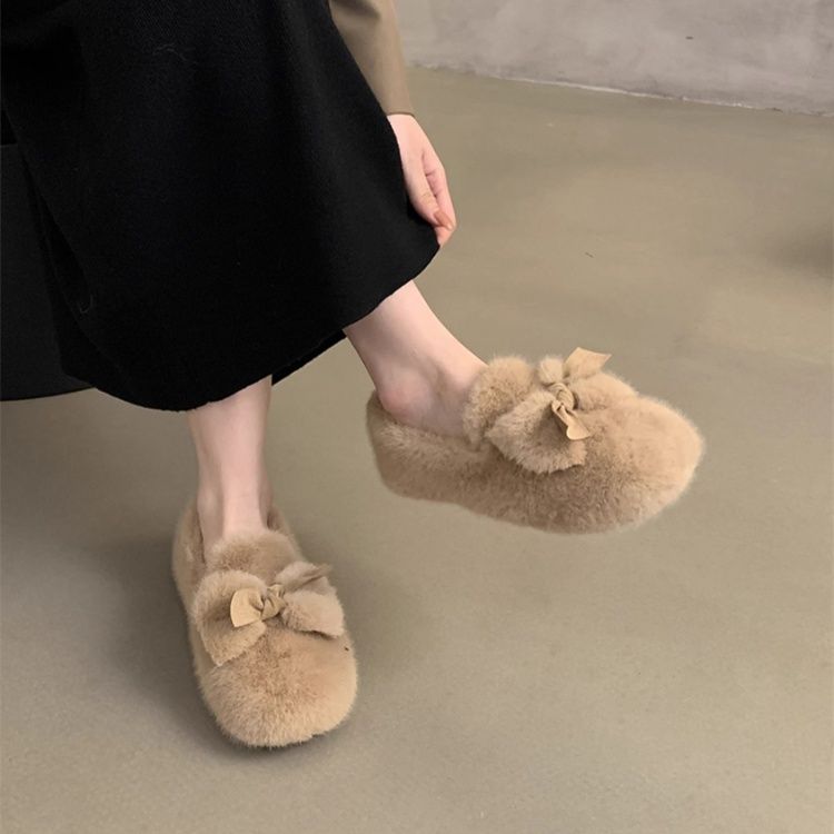 フラットシューズ ふわもこリボンフラットシューズ