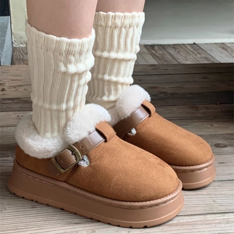フラットシューズ もこもこ厚底ベルトモカシン