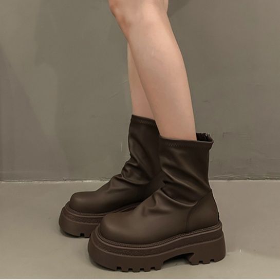 フラットシューズ ストレッチソフト厚底ショートブーツ