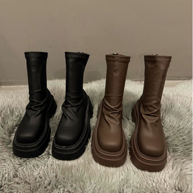 フラットシューズ ストレッチソフト厚底ショートブーツ