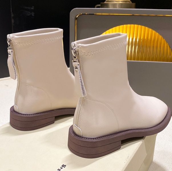 フラットシューズ シンプル後ろジップショート丈ブーツ