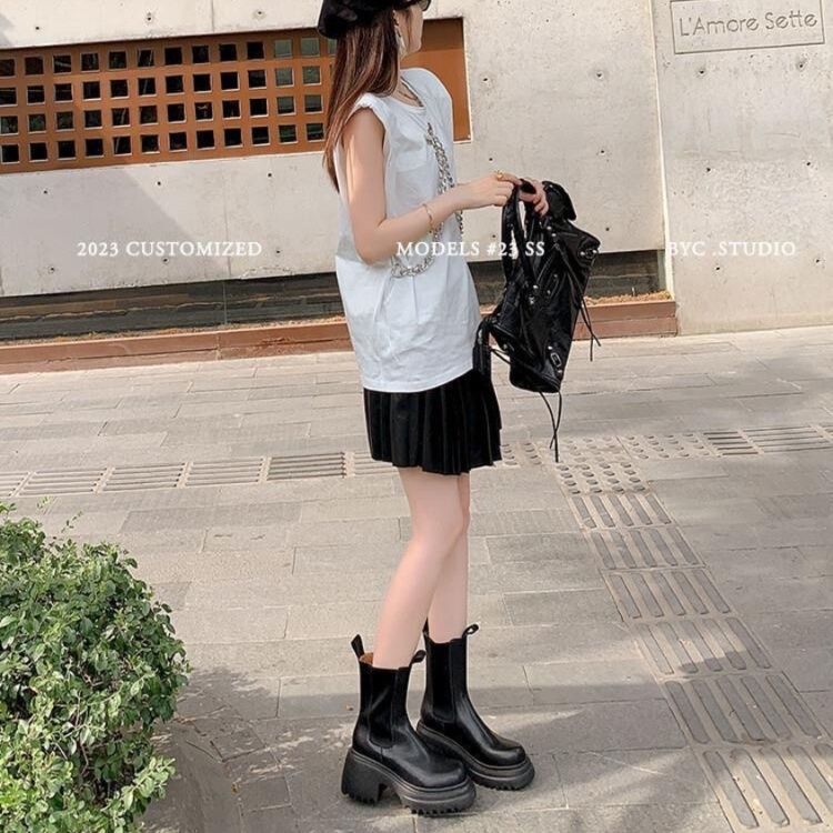 フラットシューズ モダン厚底サイドゴアブーツ