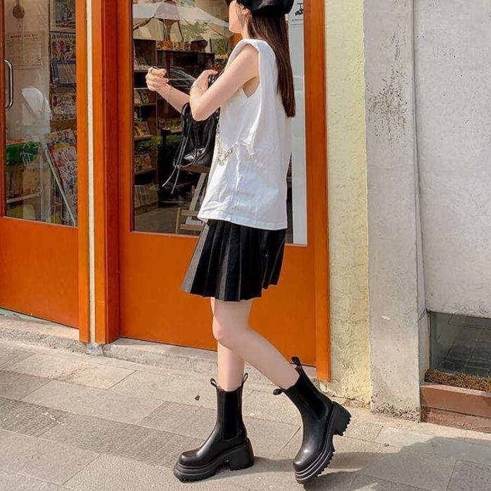 フラットシューズ モダン厚底サイドゴアブーツ