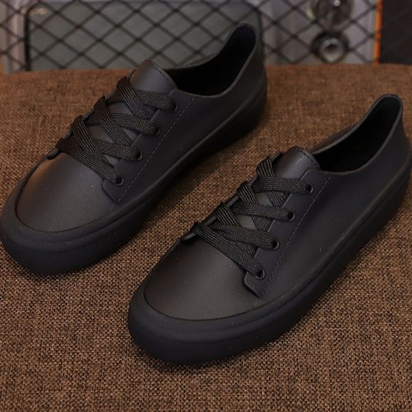 フラットシューズ シンプルレースアップレインシューズ
