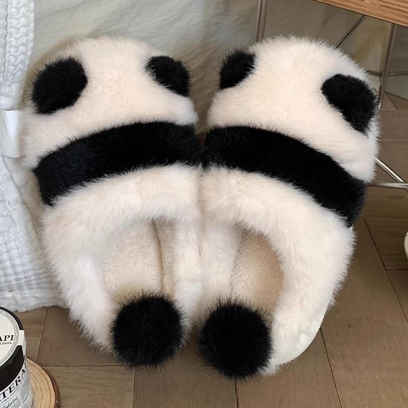 フラットシューズ もふもふパンダ厚底ルームシューズ