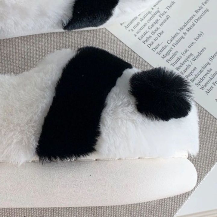 フラットシューズ もふもふパンダ厚底ルームシューズ