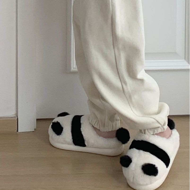 フラットシューズ もふもふパンダ厚底ルームシューズ