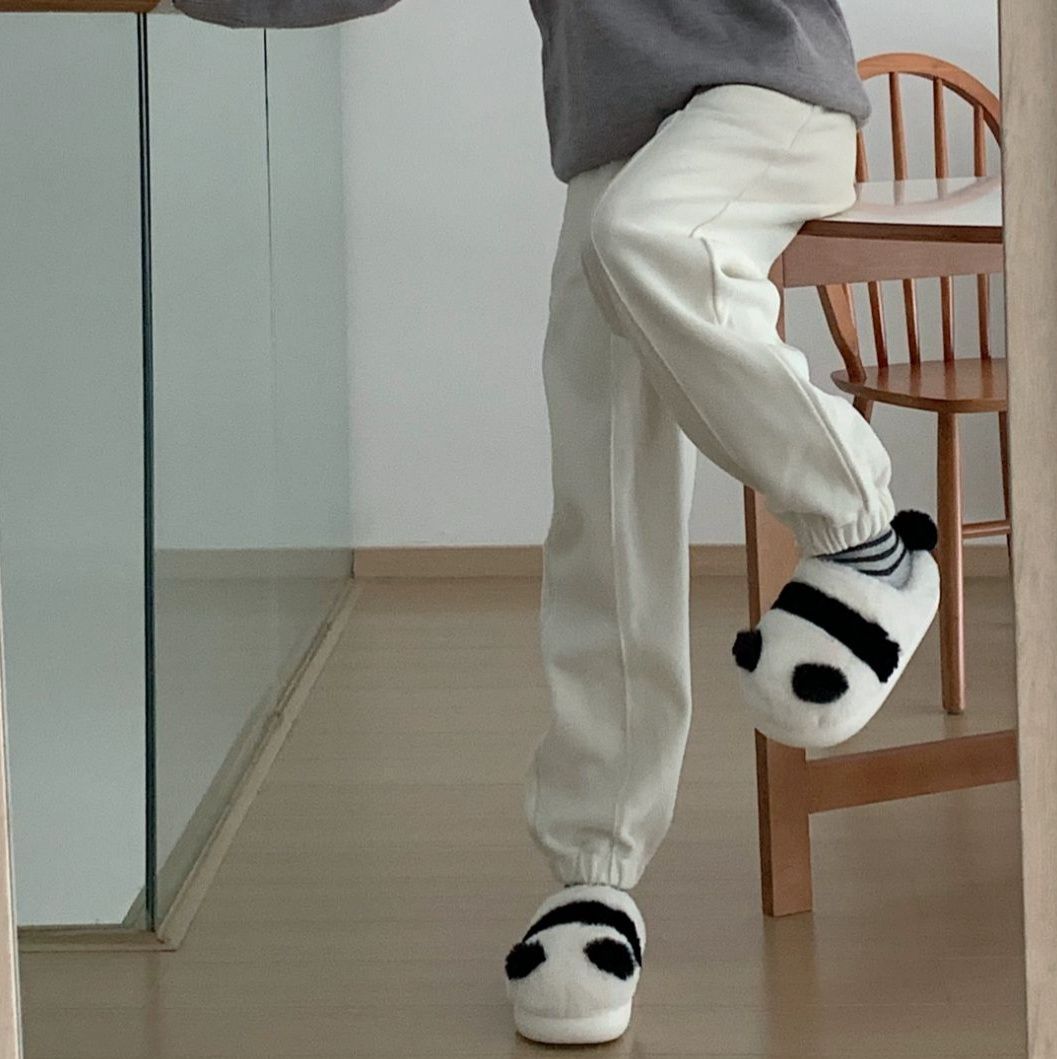 フラットシューズ もふもふパンダ厚底ルームシューズ