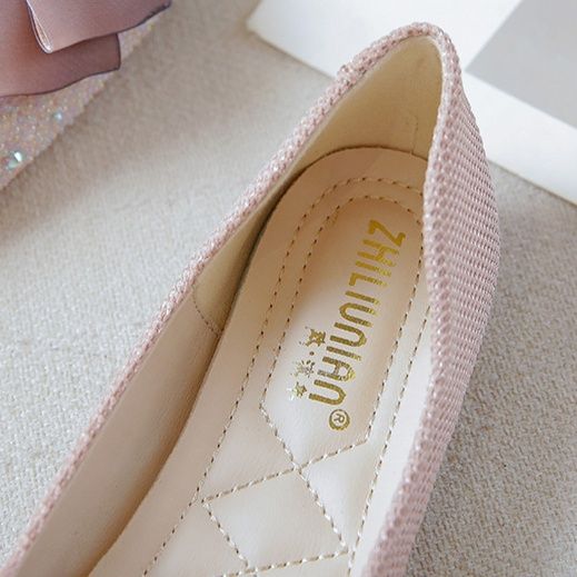 フラットシューズ 煌めきリボンポインテッドパンプス