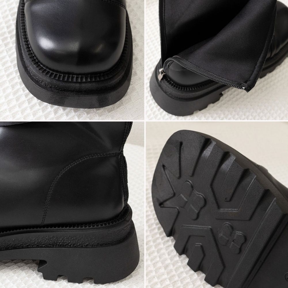 フラットシューズ レザーベルト厚底ショートブーツ