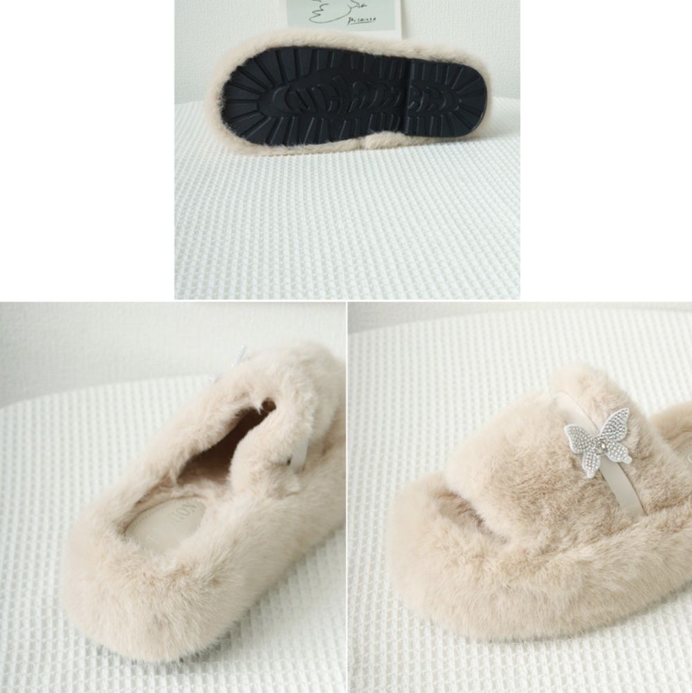 フラットシューズ もこもこ厚底ファースリッパ