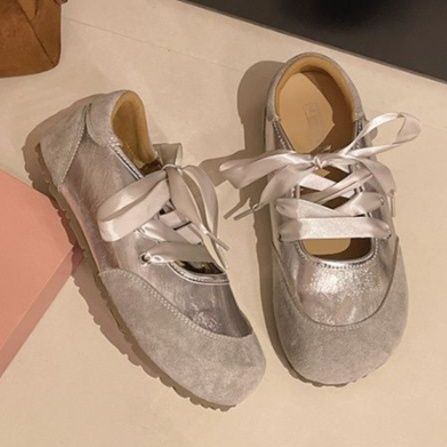 フラットシューズ  編み上げリボンフラットシューズ