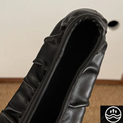 フラットシューズ ギャザーデザイン本革フラットシューズ