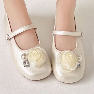 フラットシューズ 薔薇と真珠付きトラップフラットシューズ