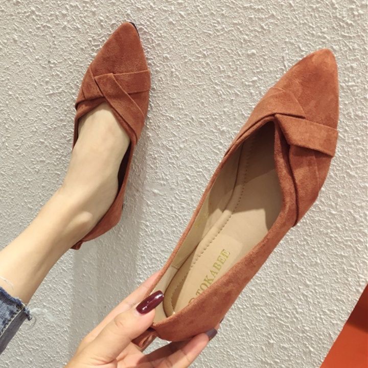 フラットシューズ 交差リボンデザインフラットパンプス
