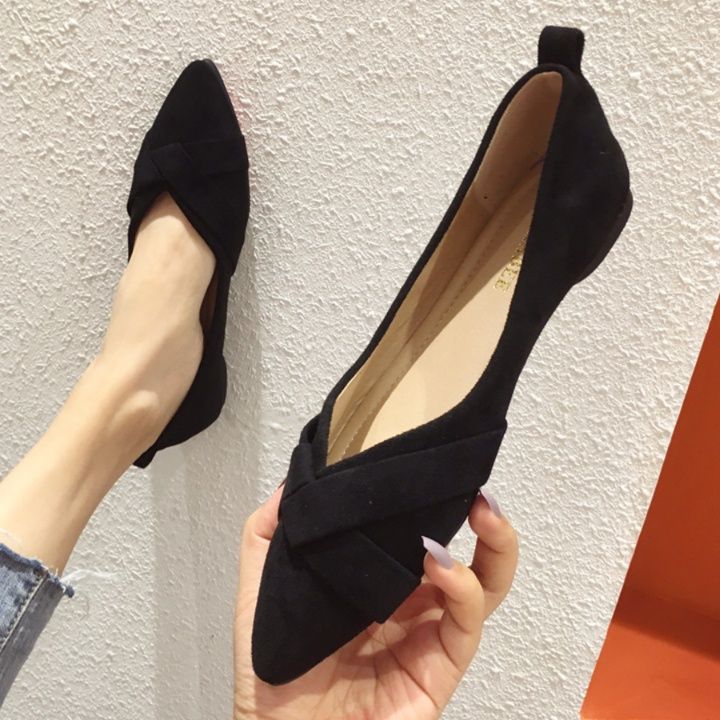 フラットシューズ 交差リボンデザインフラットパンプス