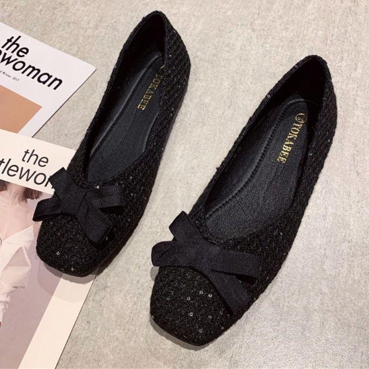 フラットシューズ 上品なリボン付きフラットシューズ