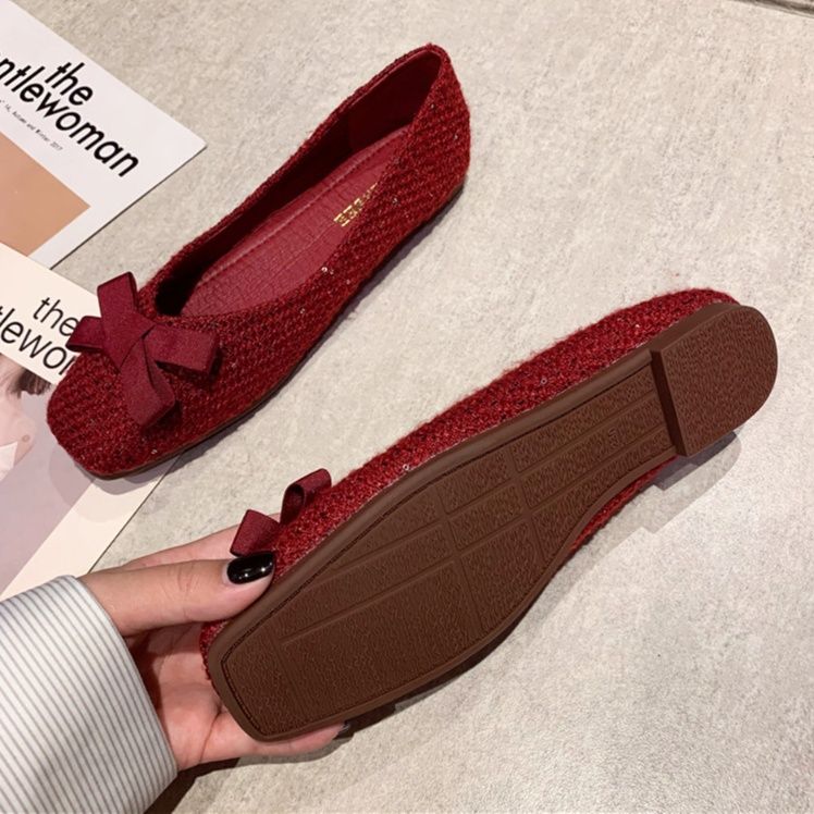 フラットシューズ 上品なリボン付きフラットシューズ