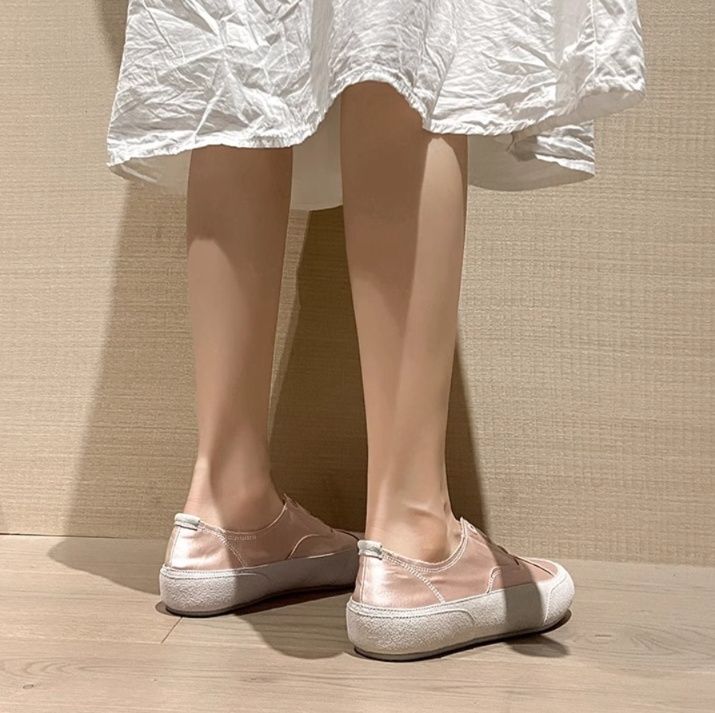 フラットシューズ サテン風スリッポン厚底シューズ