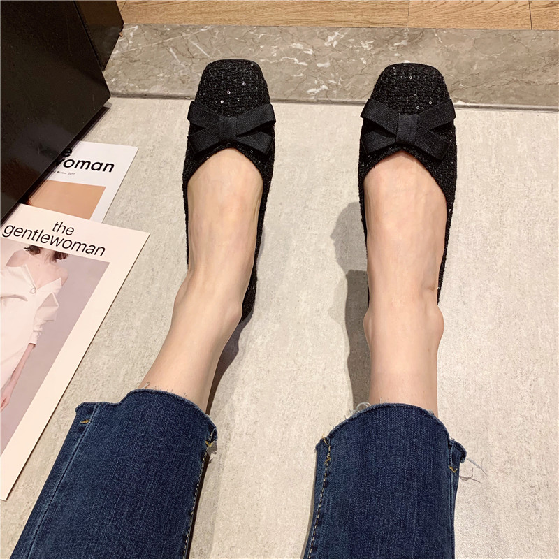 フラットシューズ 上品なリボン付きフラットシューズ