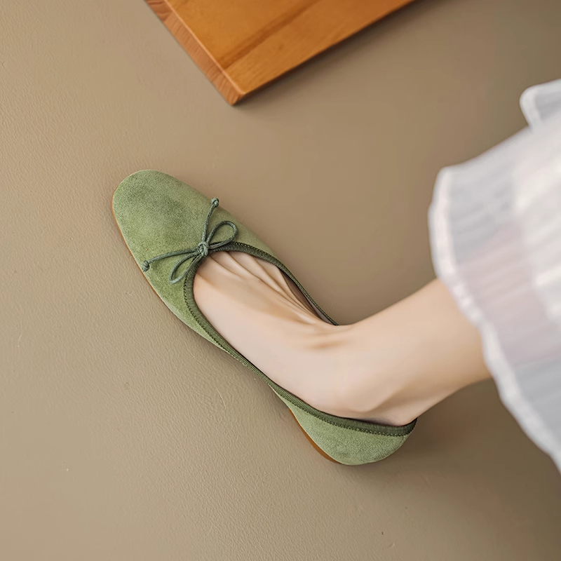 フラットシューズ 優美なリボン飾り バレエシューズ