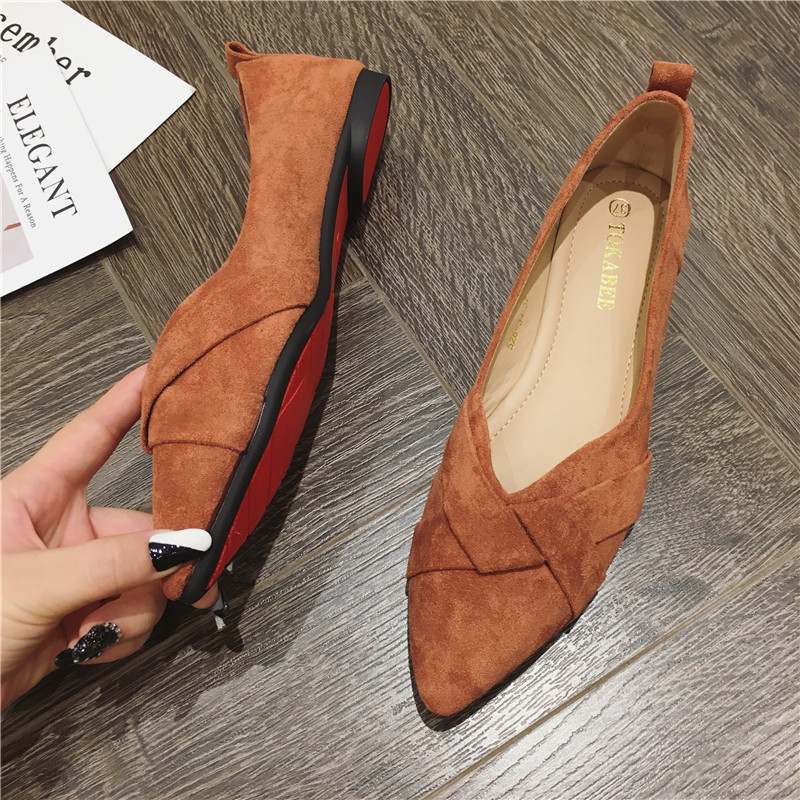 フラットシューズ 交差リボンデザインフラットパンプス