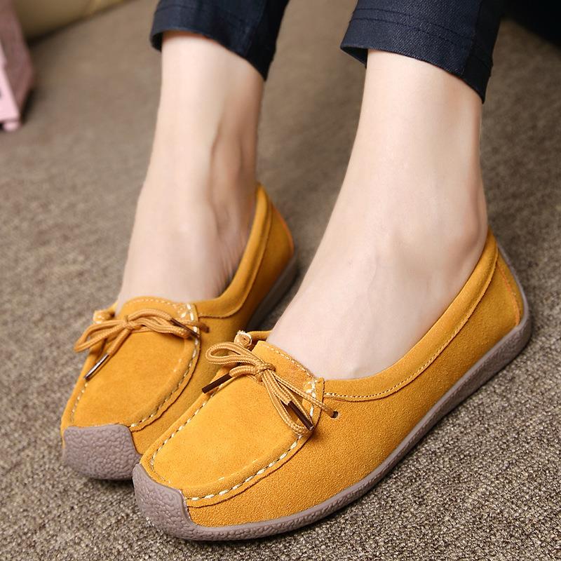 フラットシューズ リボンモカシン
