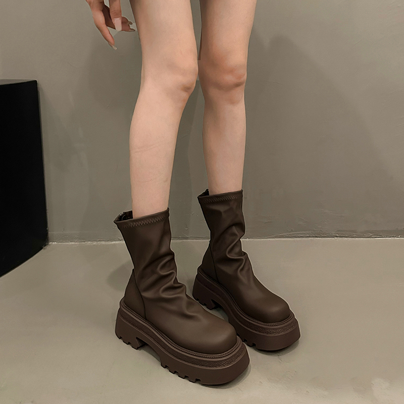 フラットシューズ ストレッチソフト厚底ショートブーツ