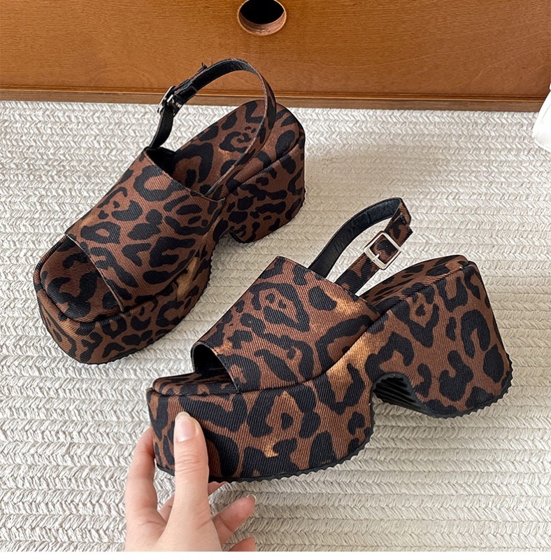 フラットシューズ  厚底サンダル ヒョウ柄 チャンキーミュール
