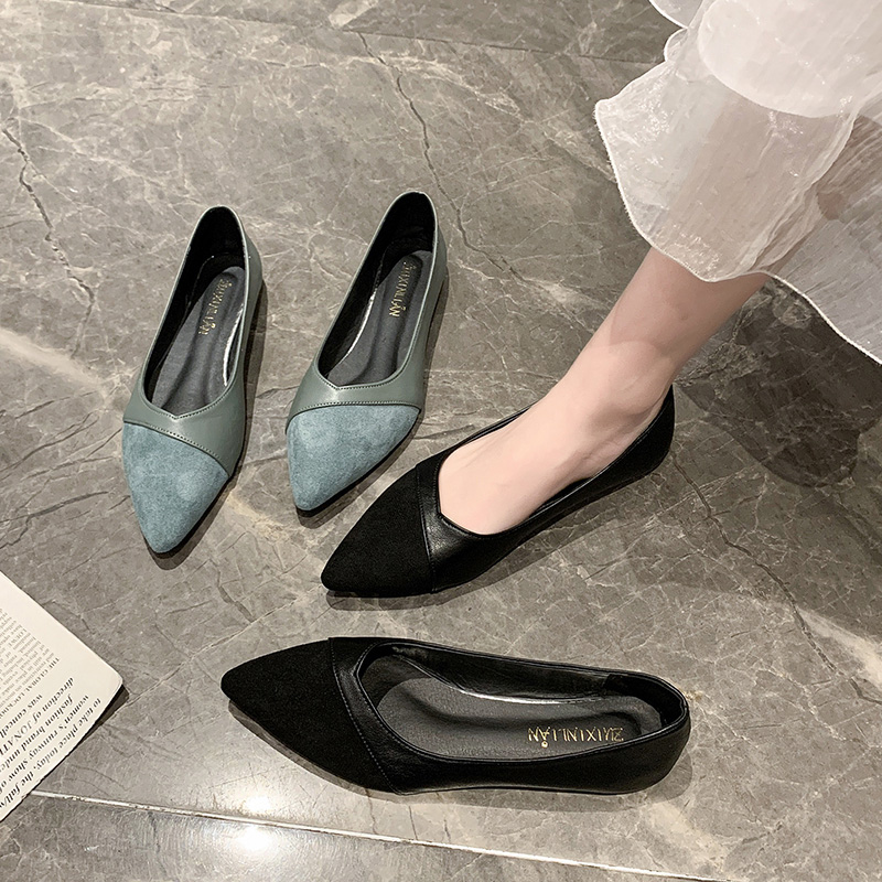 フラットシューズ 異素材とんがりパンプス