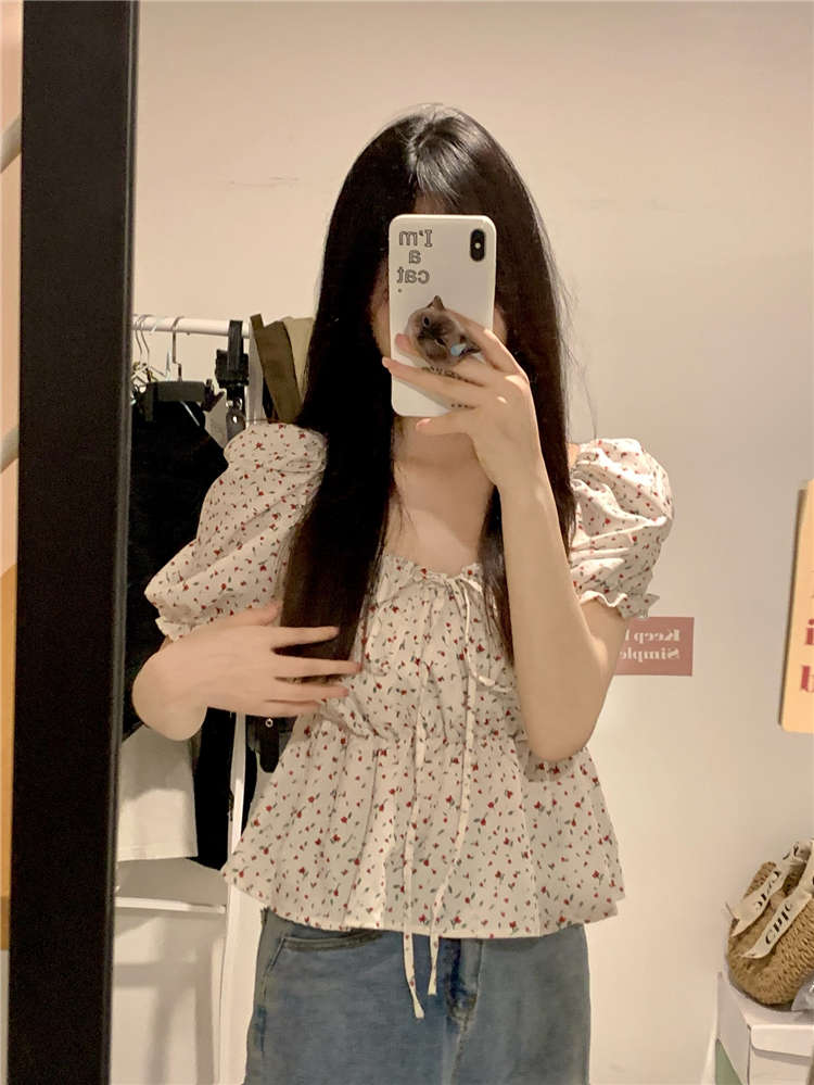 花柄 ファッション 夏向け 小花柄 パフスリーブ チュニック ブラウス