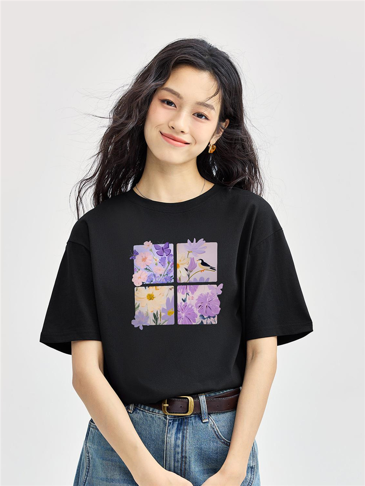 花柄 ファッション 四季の花園 コラージュTシャツ