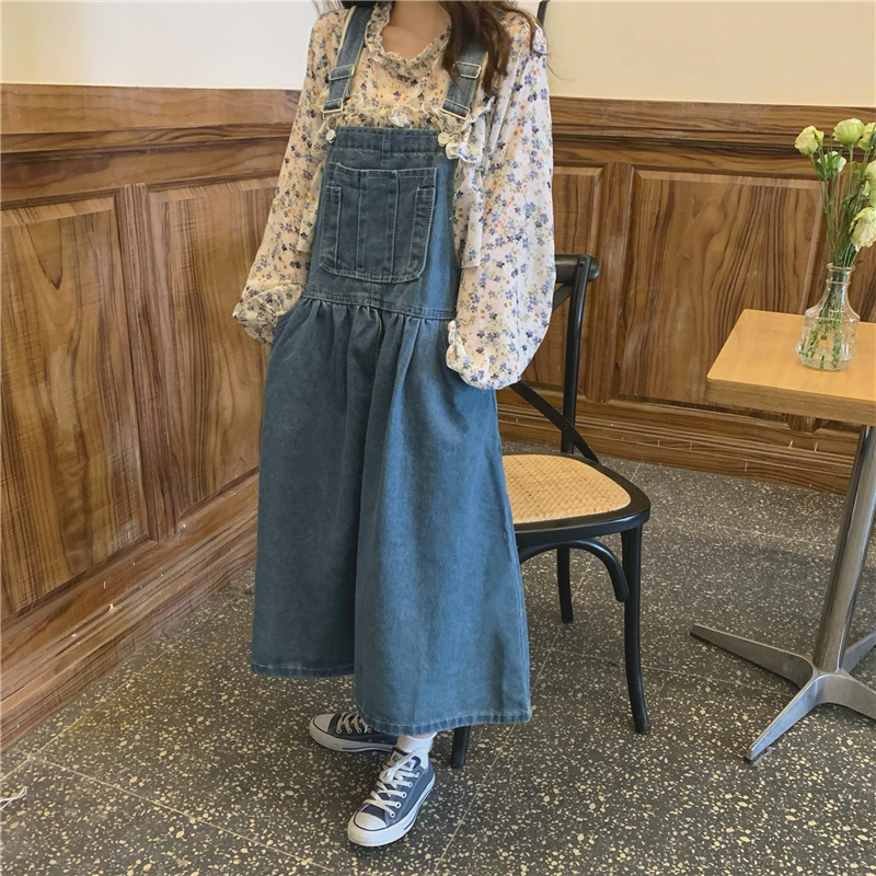 花柄 ファッション 優しい花柄ブラウス サスペンダースカートセット