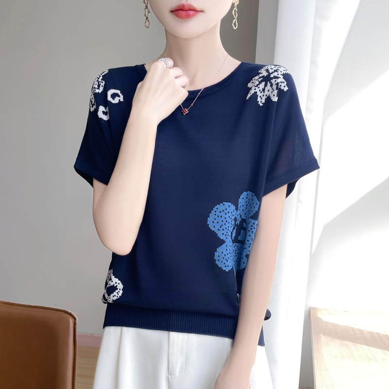 花柄 ファッション 優美な花刺繍 ニットプルオーバー