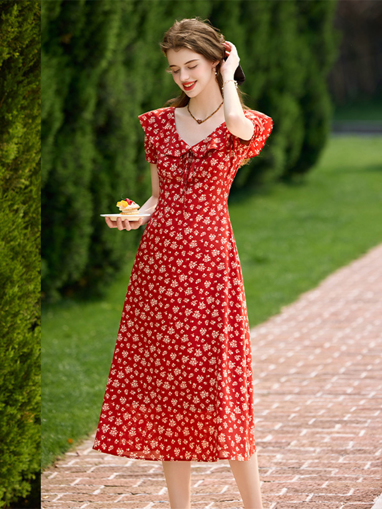 花柄 ファッション 優美な花園 フリルデコレーションワンピース