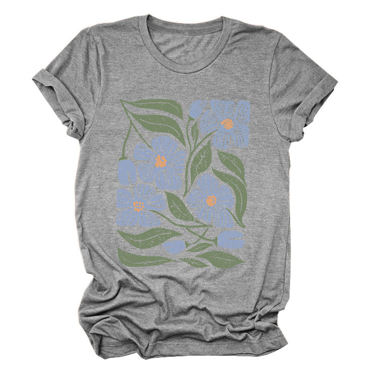 花柄 ファッション 優美な花園プリント 半袖Tシャツ
