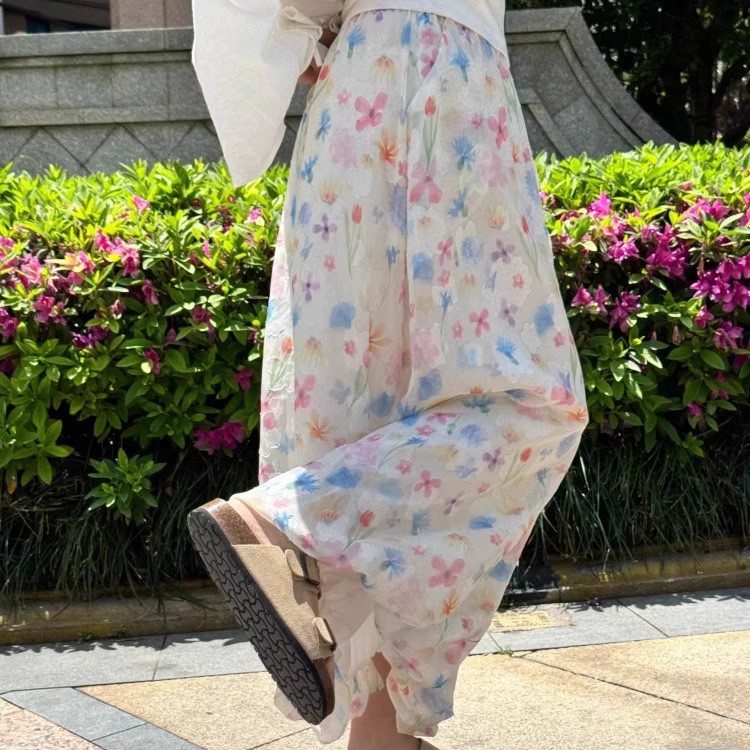 花柄 ファッション 優雅な花園ロングスカート