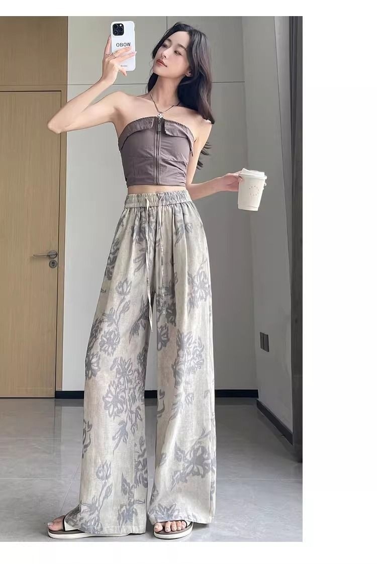 花柄 ファッション 繊細花模様ワイドパンツ