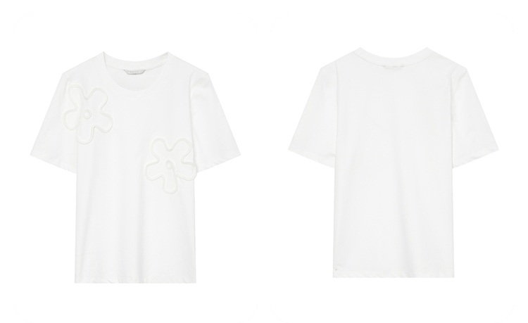 花柄 ファッション 花モチーフ 立体刺繍入りデザインTシャツ