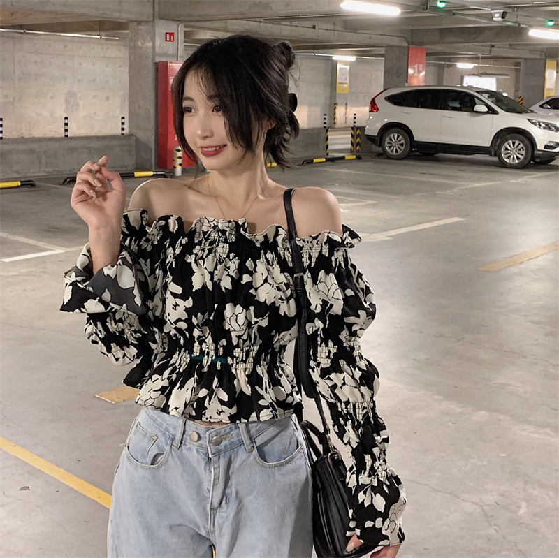 花柄 ファッション 涼やか花柄 オフショルダー チュニック トップス