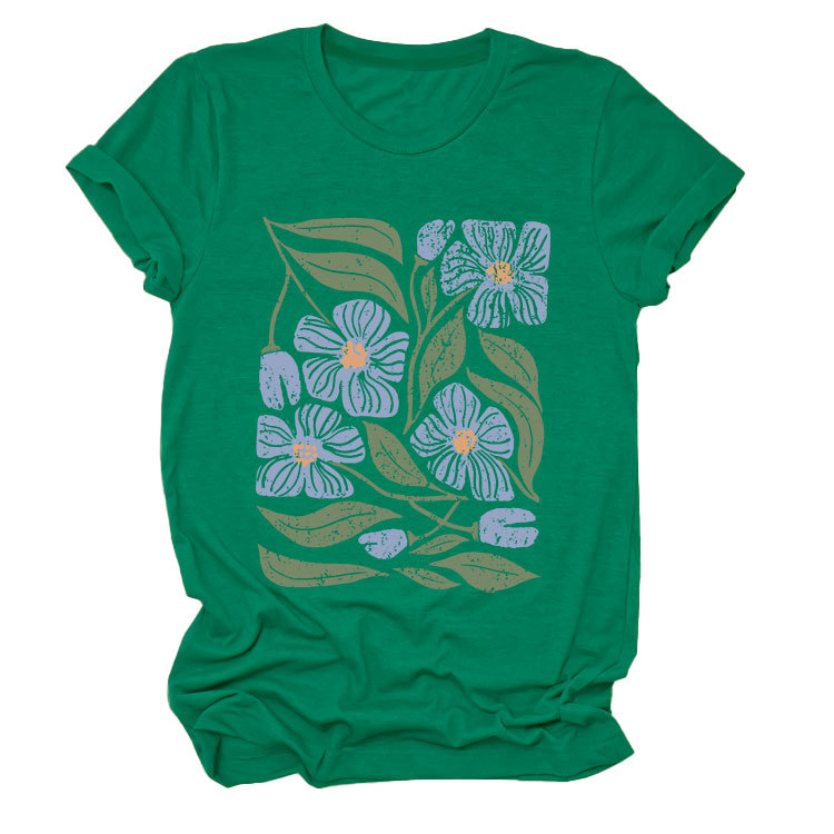 花柄 ファッション 優美な花園プリント 半袖Tシャツ