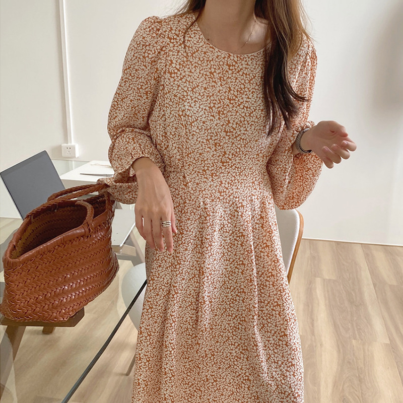 花柄 ファッション 秋向け 小花柄 レトロ ロングワンピース 上品