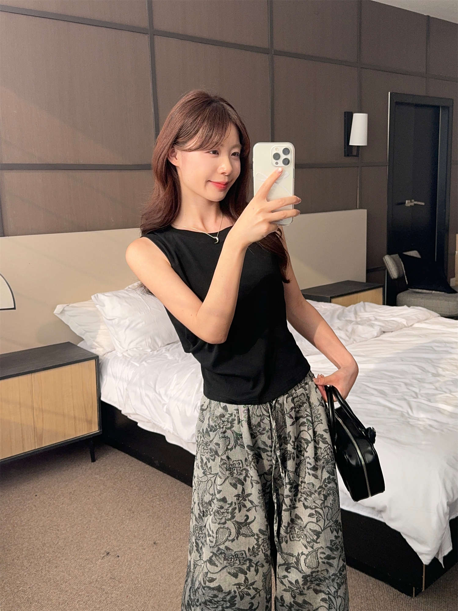 花柄 ファッション 2025夏 花柄ワイドパンツ タンクトップ セットアップ